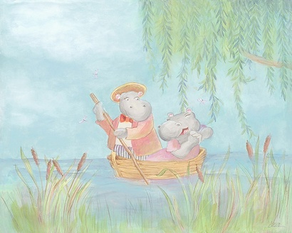 30 x 24 Hippo Lovers on the River (IBG)