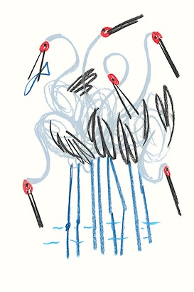 24 x 36 Dancing Cranes II (IBG)