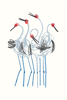 24 x 36 Dancing Cranes III (IBG)