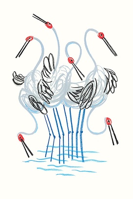 24 x 36 Dancing Cranes IV (IBG)