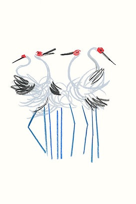 24 x 36 Dancing Cranes V (IBG)